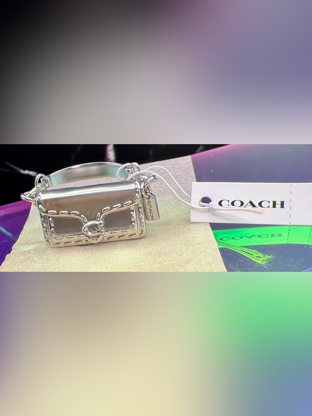 Coach Silver Mini Purse Shoe Charm with Logo Tag NWT